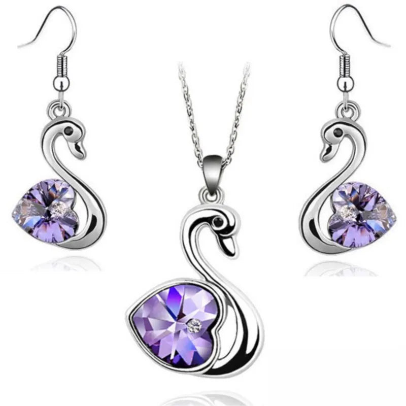 Crystal swan Pendant charm lover fashion Jewelry set birthday gift present Necklace Earring dropshipping quality charm girl date Crystal swan Pendant charm lover fashion Jewelry set birthday gift present Necklace Earring dropshipping quality charm girl date